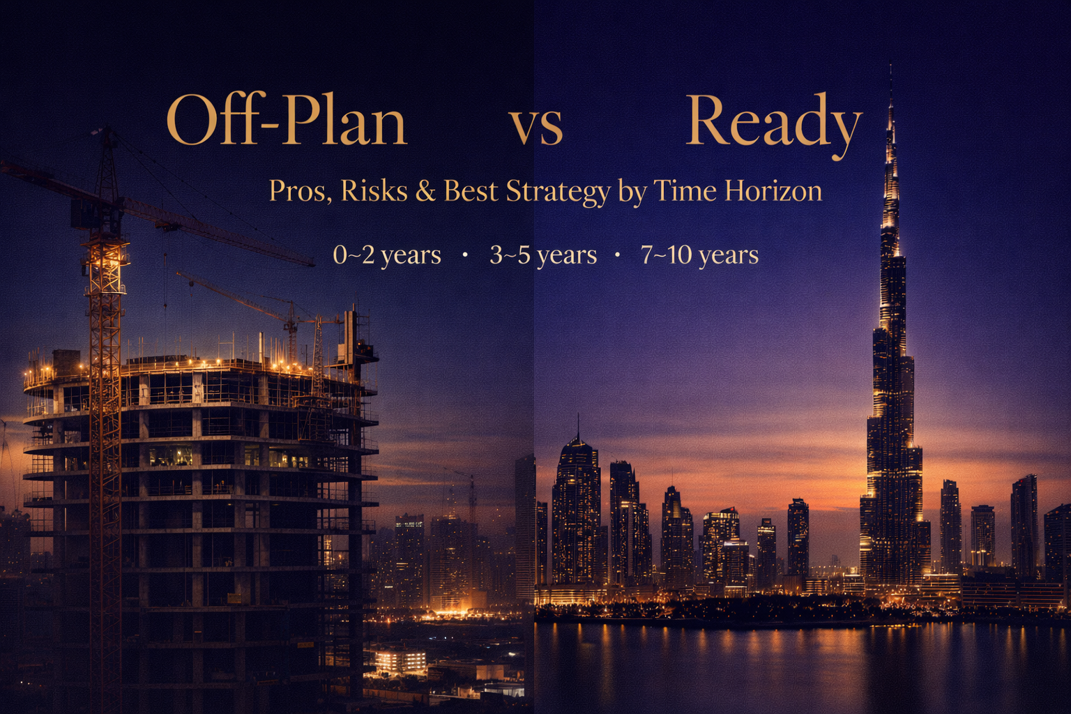 Off-plan vs Ready à Dubaï : avantages, risques et meilleure stratégie selon ton horizon (0–2 / 3–5 / 7–10 ans)