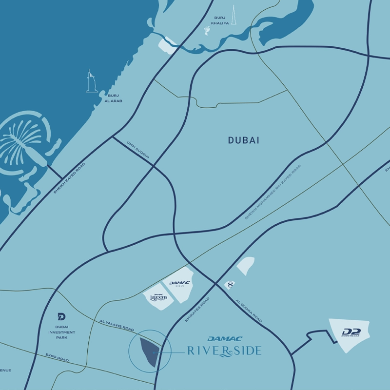 Azure 2 at DAMAC Riverside Views — exterior view in Dubai Investment Park (DIP)