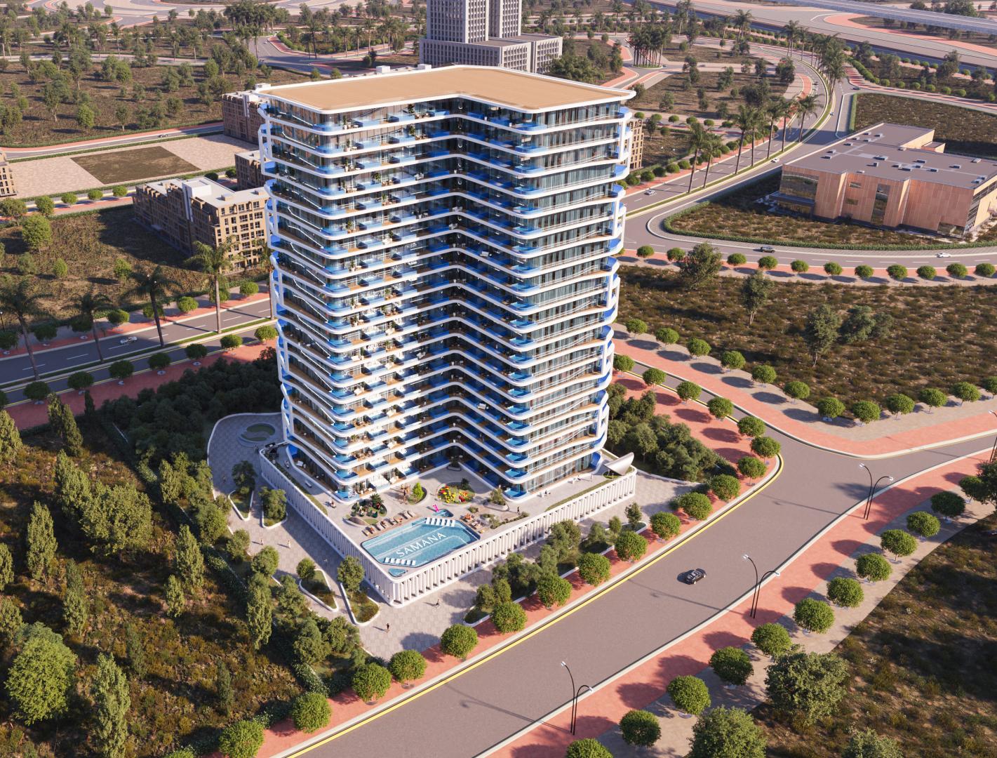 SAMANA Ibiza — exterior view in Dubai Land Residence Complex (DLRC)