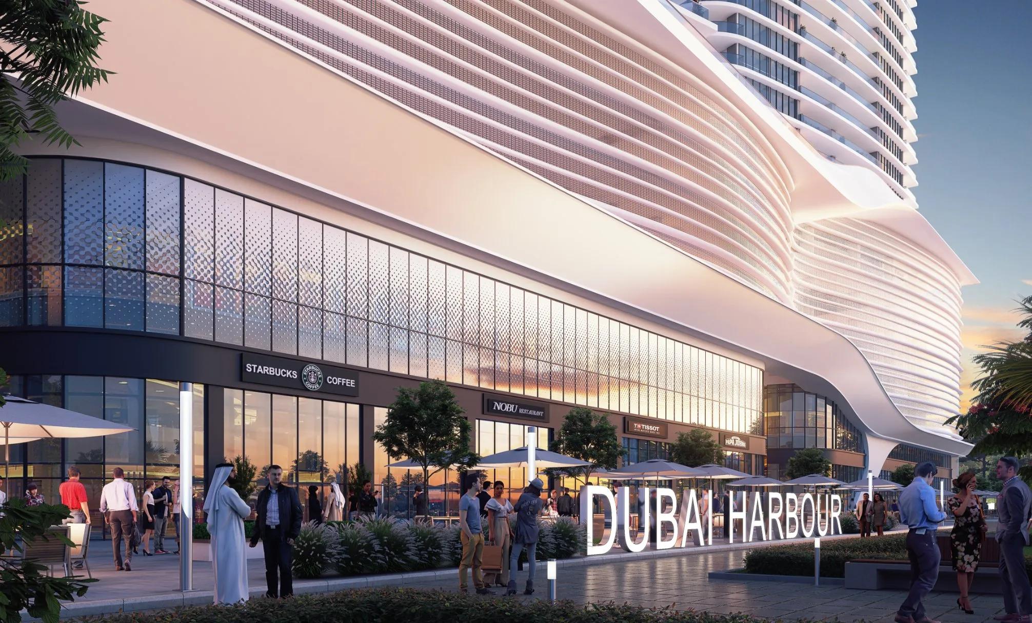 Sobha SeaHaven — exterior view in Dubai Harbour / Emaar Beachfront