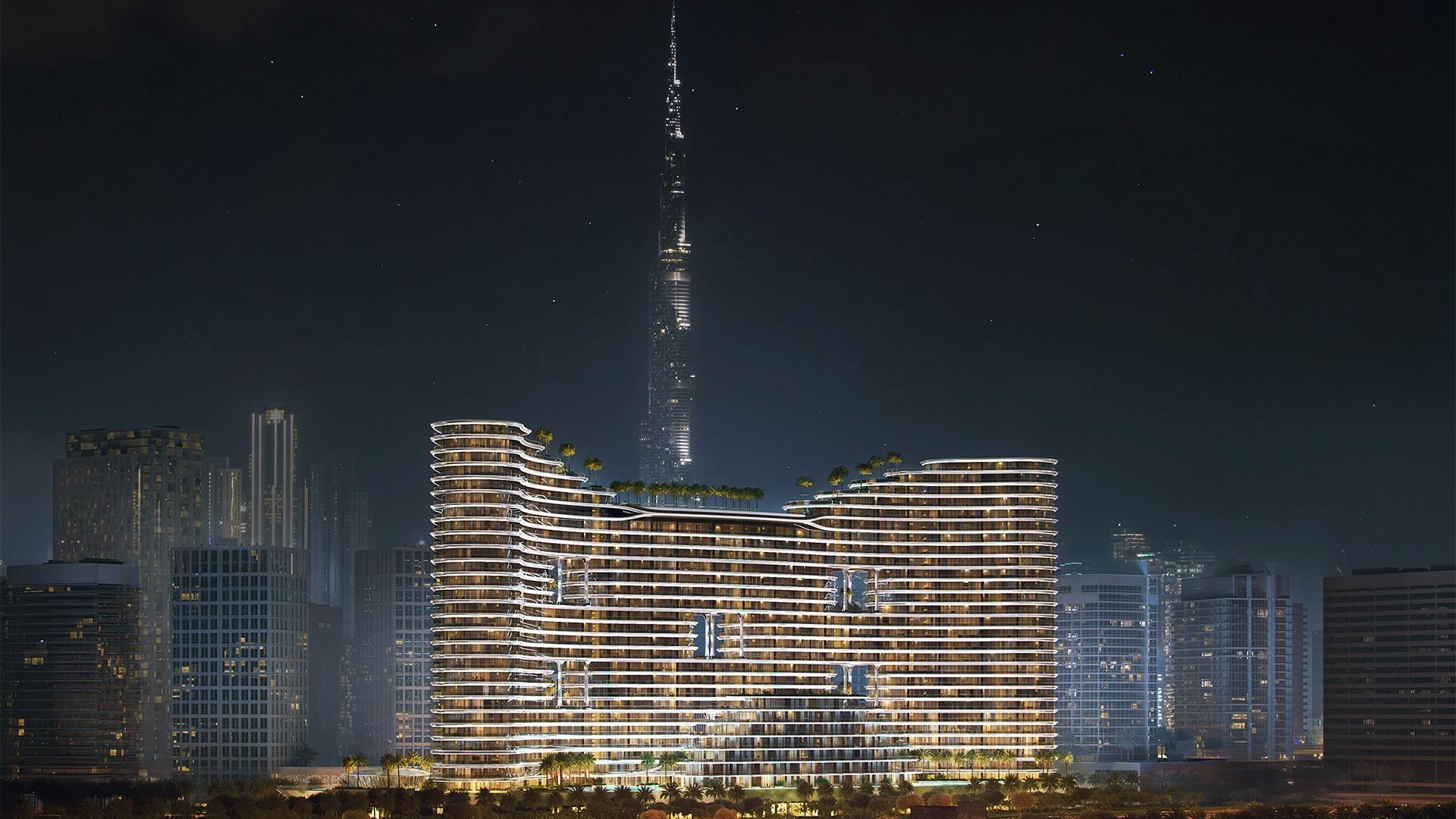 Binghatti Aquarise — exterior view in Business Bay