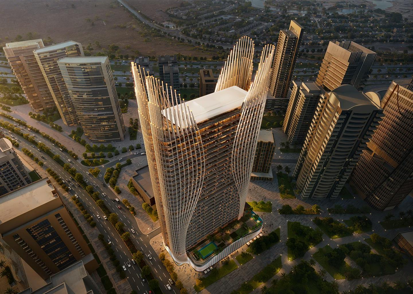 Binghatti Skyhall — exterior view in Business Bay