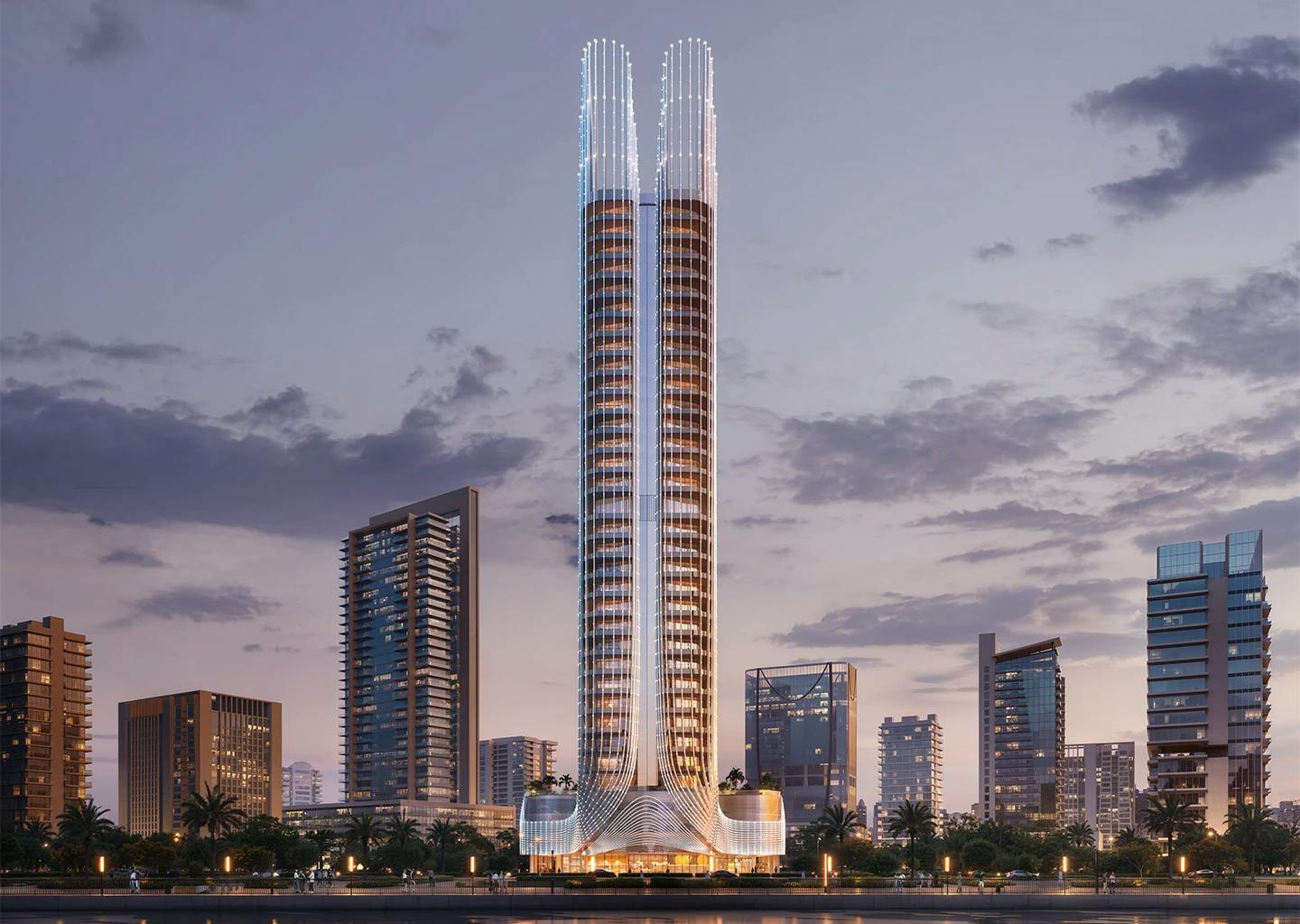 Binghatti Skyhall — exterior view in Business Bay