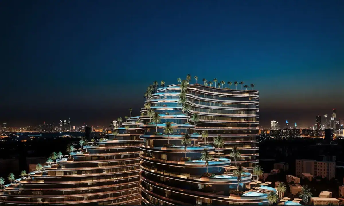 Binghatti Skyflame — exterior view in Majan (Dubailand)