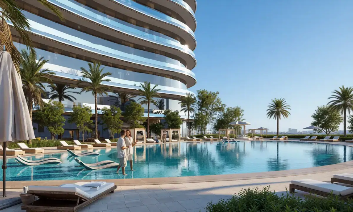 Binghatti Skyflame — exterior view in Majan (Dubailand)