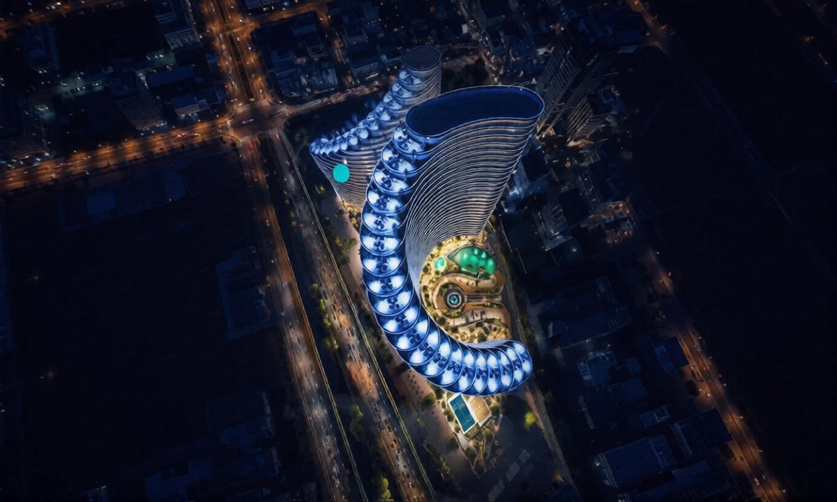 Binghatti Skyflame — exterior view in Majan (Dubailand)
