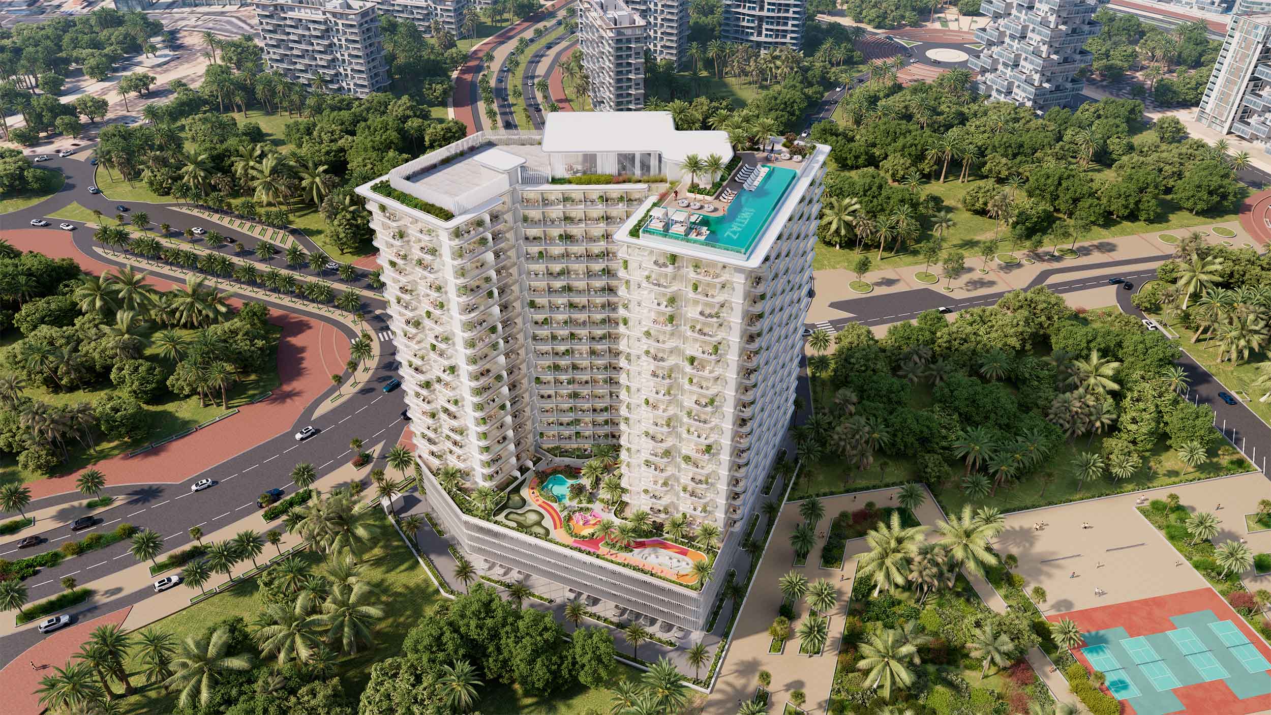 Cove Grand — vue extérieure à Dubai Land Residence Complex (DLRC)