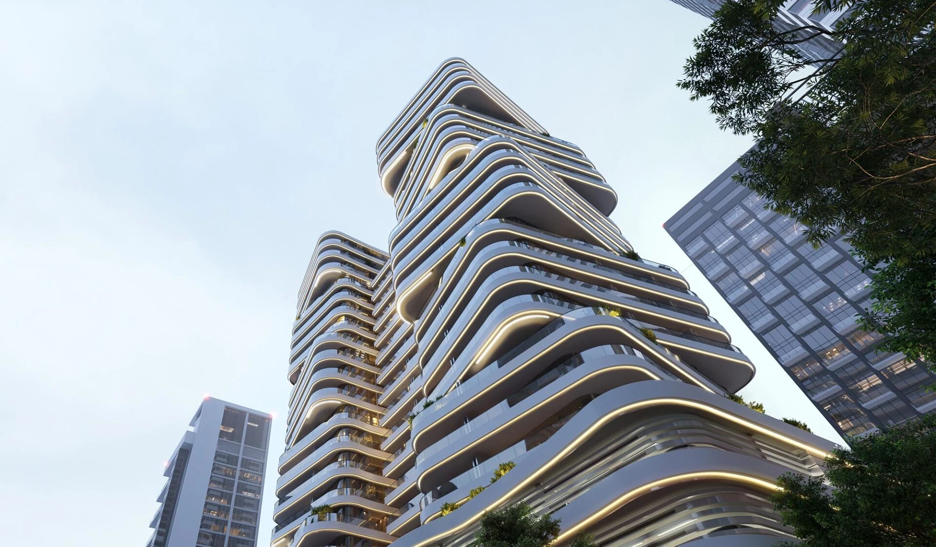 DG1 architectural facade and balconies