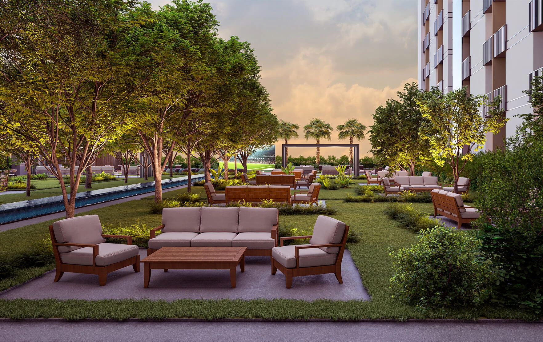 Elano landscaped garden and outdoor seating