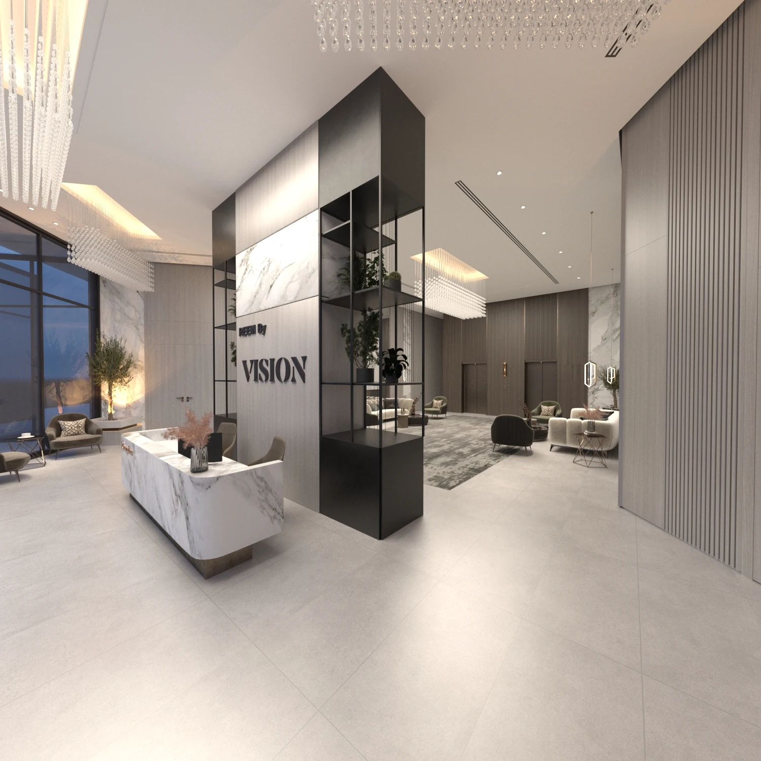 Reem by Vision reception and shared lounge rendering