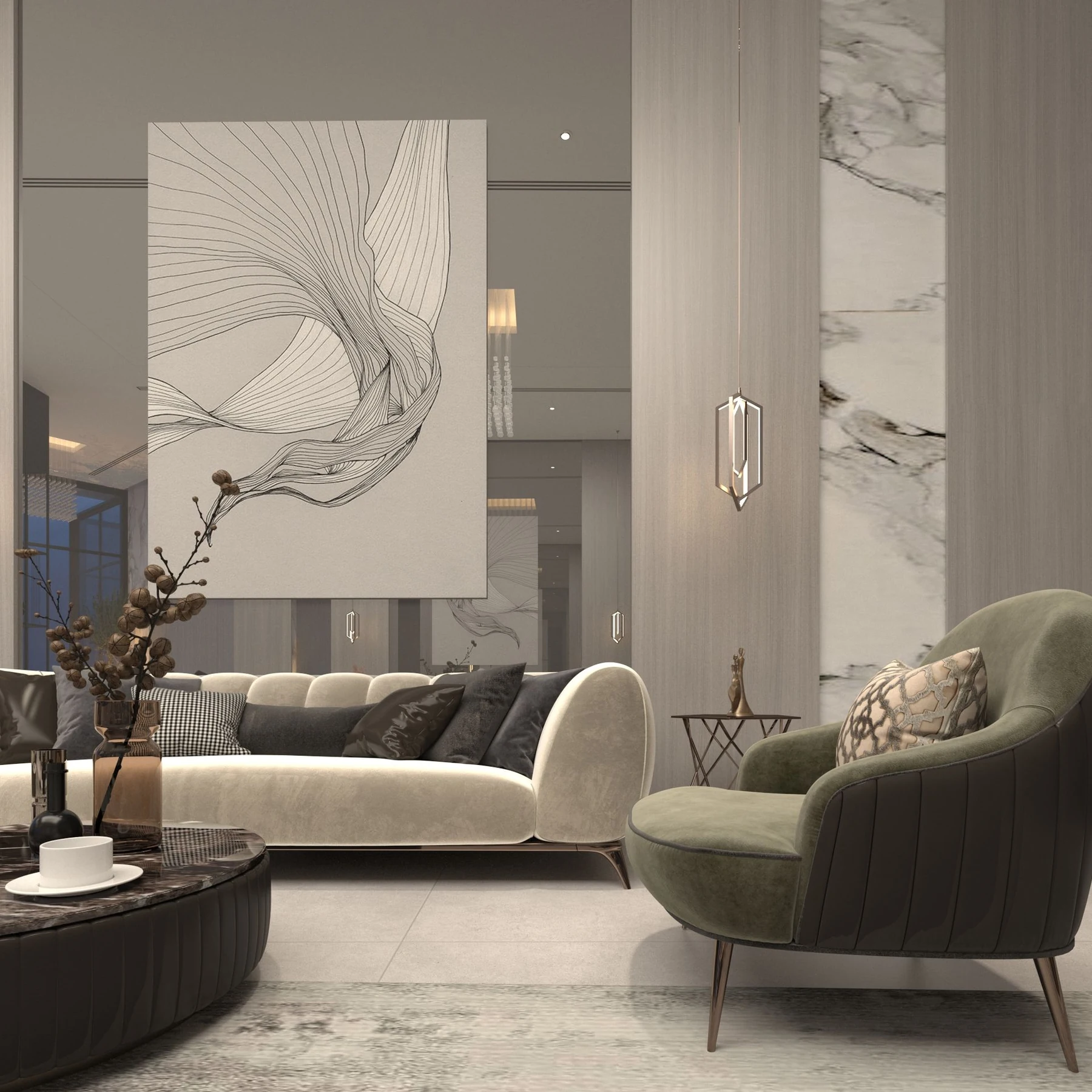 Reem by Vision lobby seating area rendering