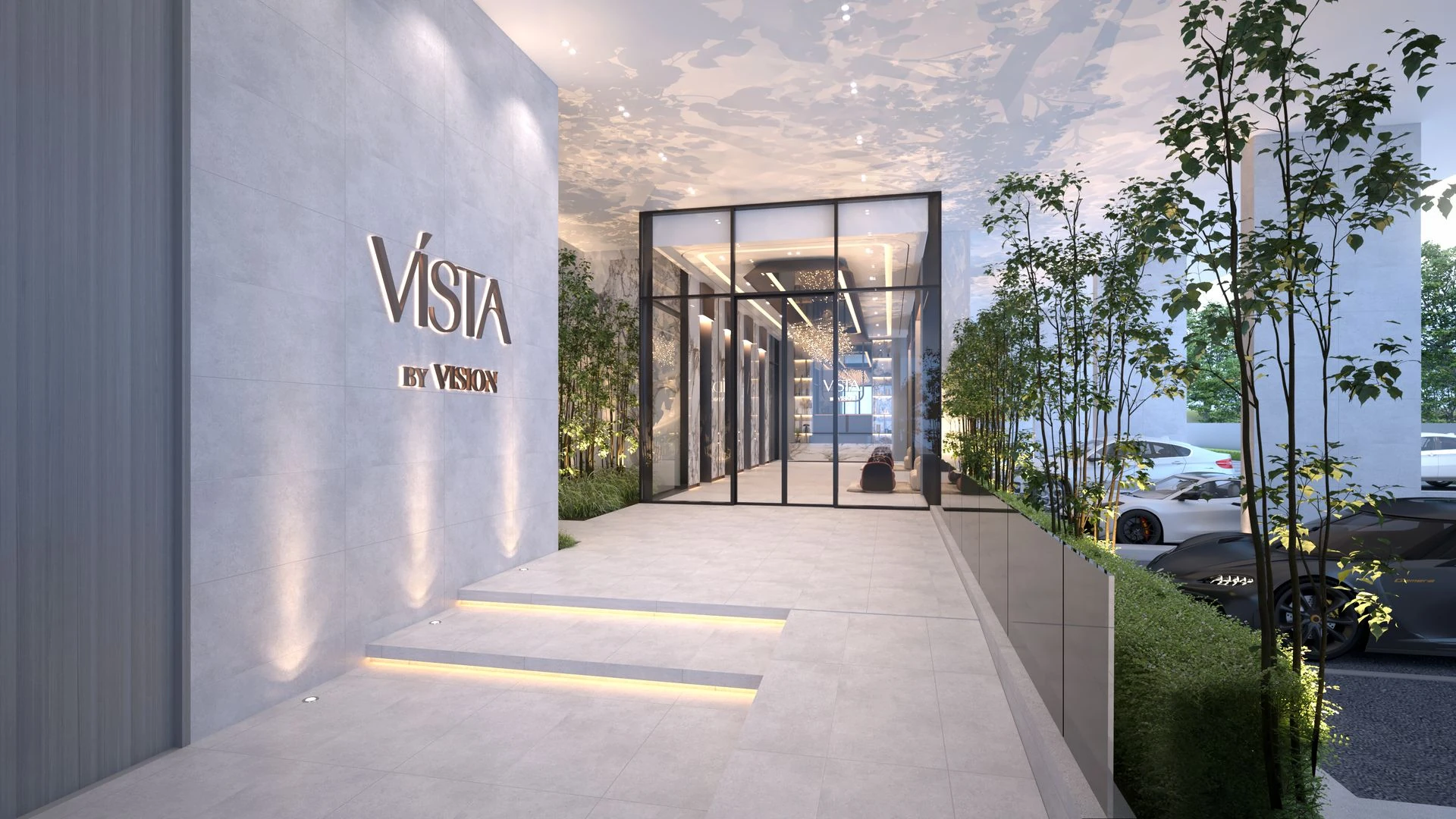 Vista by Vision entrance approach rendering
