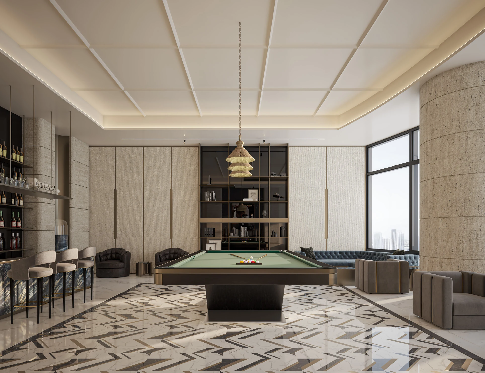 Franck Muller Vanguard shared lounge with billiards table