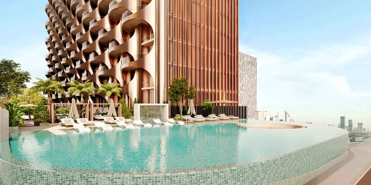 GP One Residence — Infinity pool and tower facade