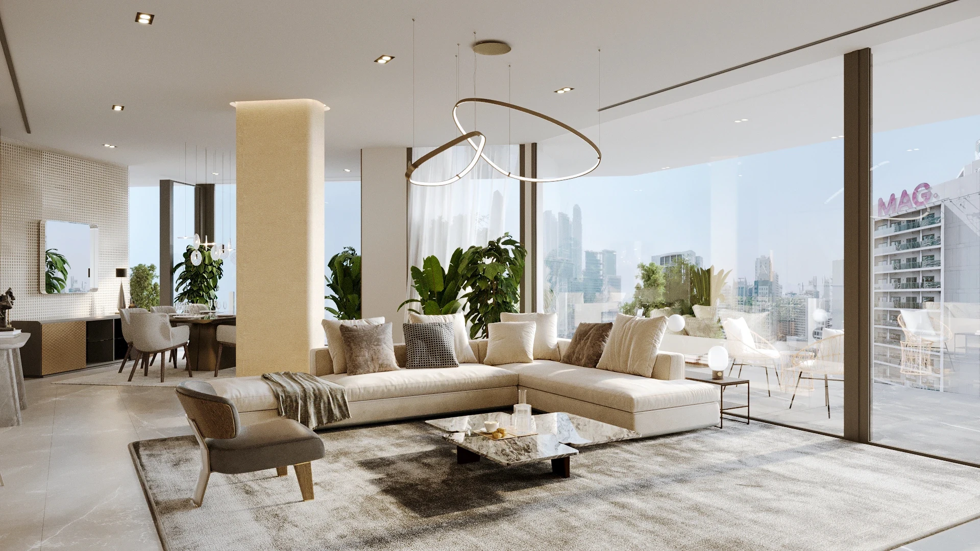 Velor — Penthouse living and dining space