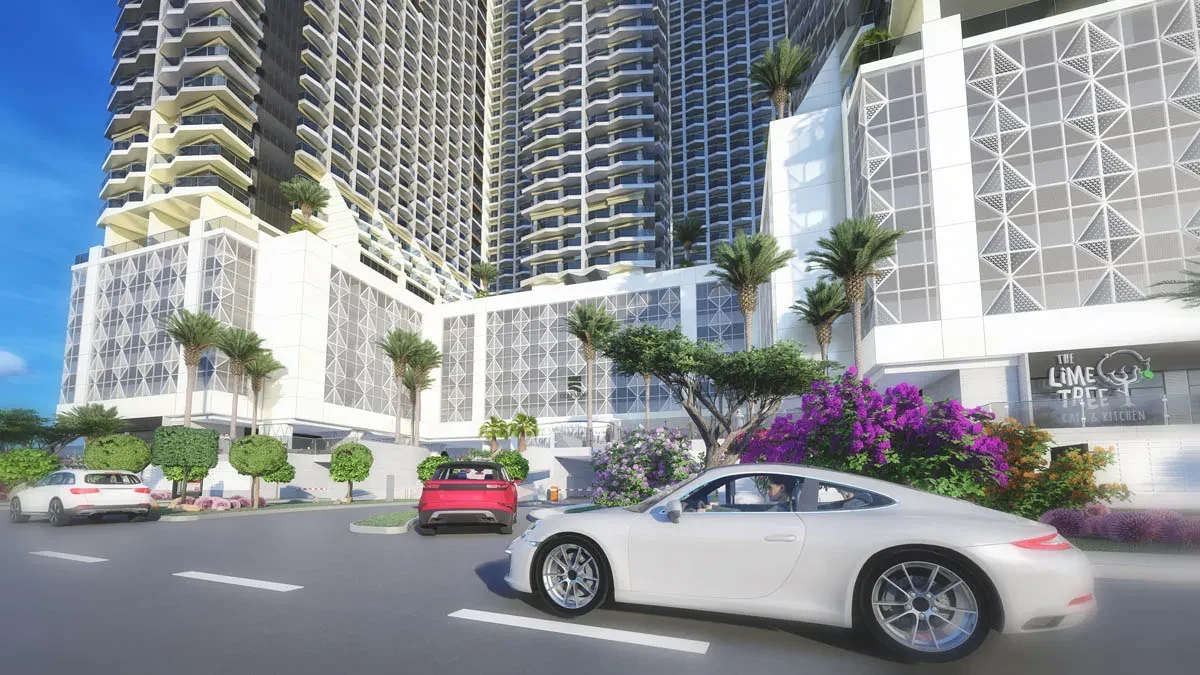 Golf Views Seven City JLT — Arrival and retail podium