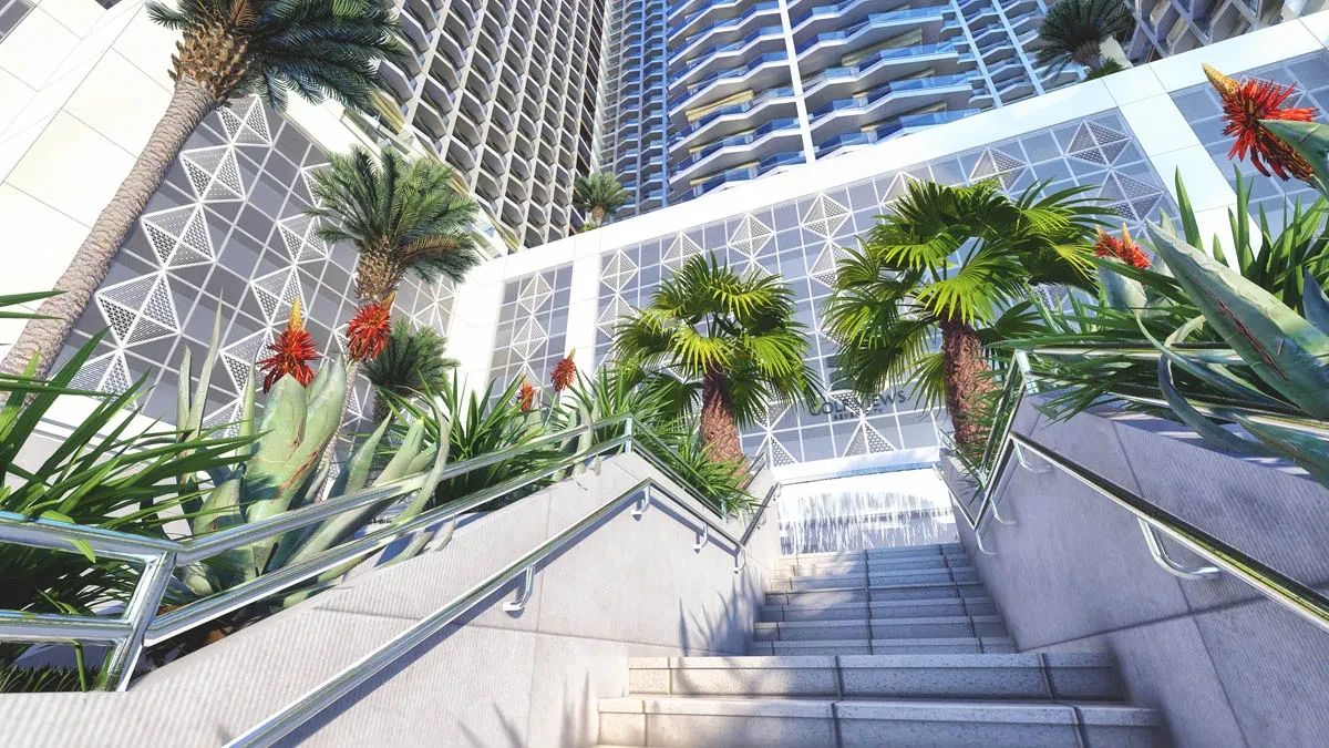 Golf Views Seven City JLT — Landscaped entrance