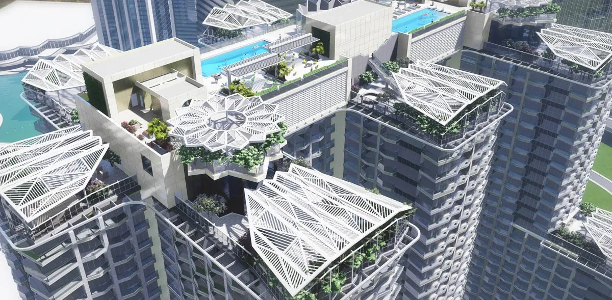 Golf Views Seven City JLT — Rooftop gardens and pools