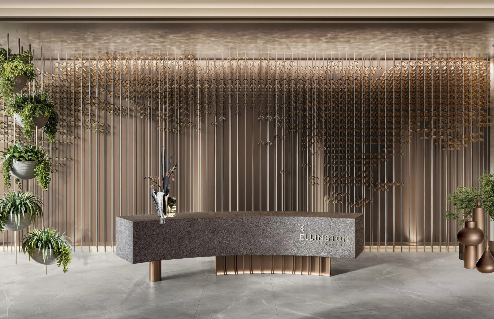 Reception lobby at Eaton Square — architectural rendering