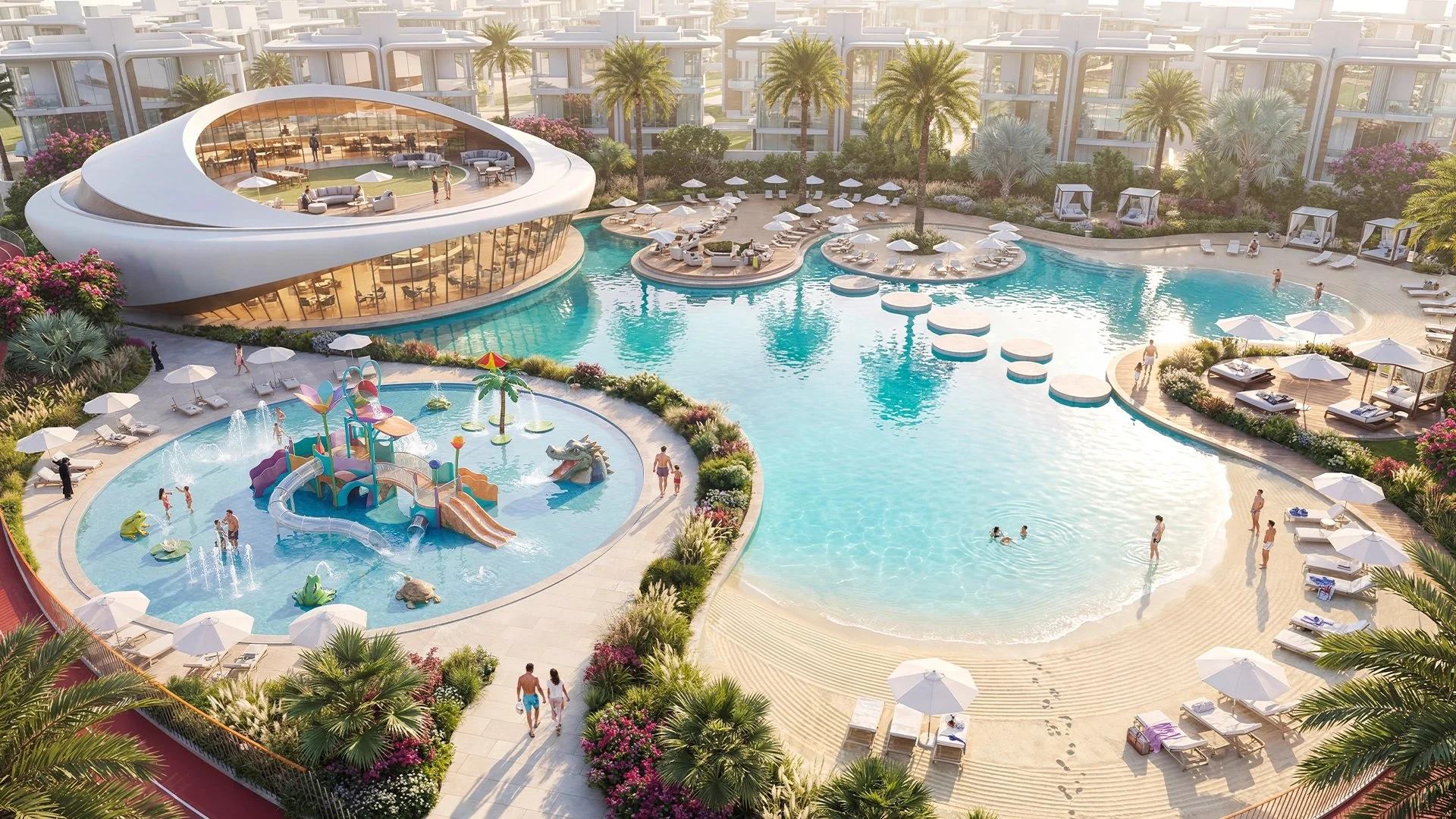 Community pool deck at Greenz by Danube — architectural rendering