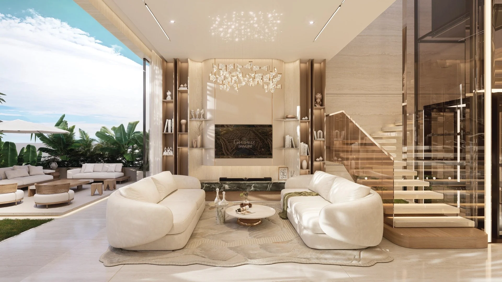 Living room at Greenz by Danube — architectural rendering