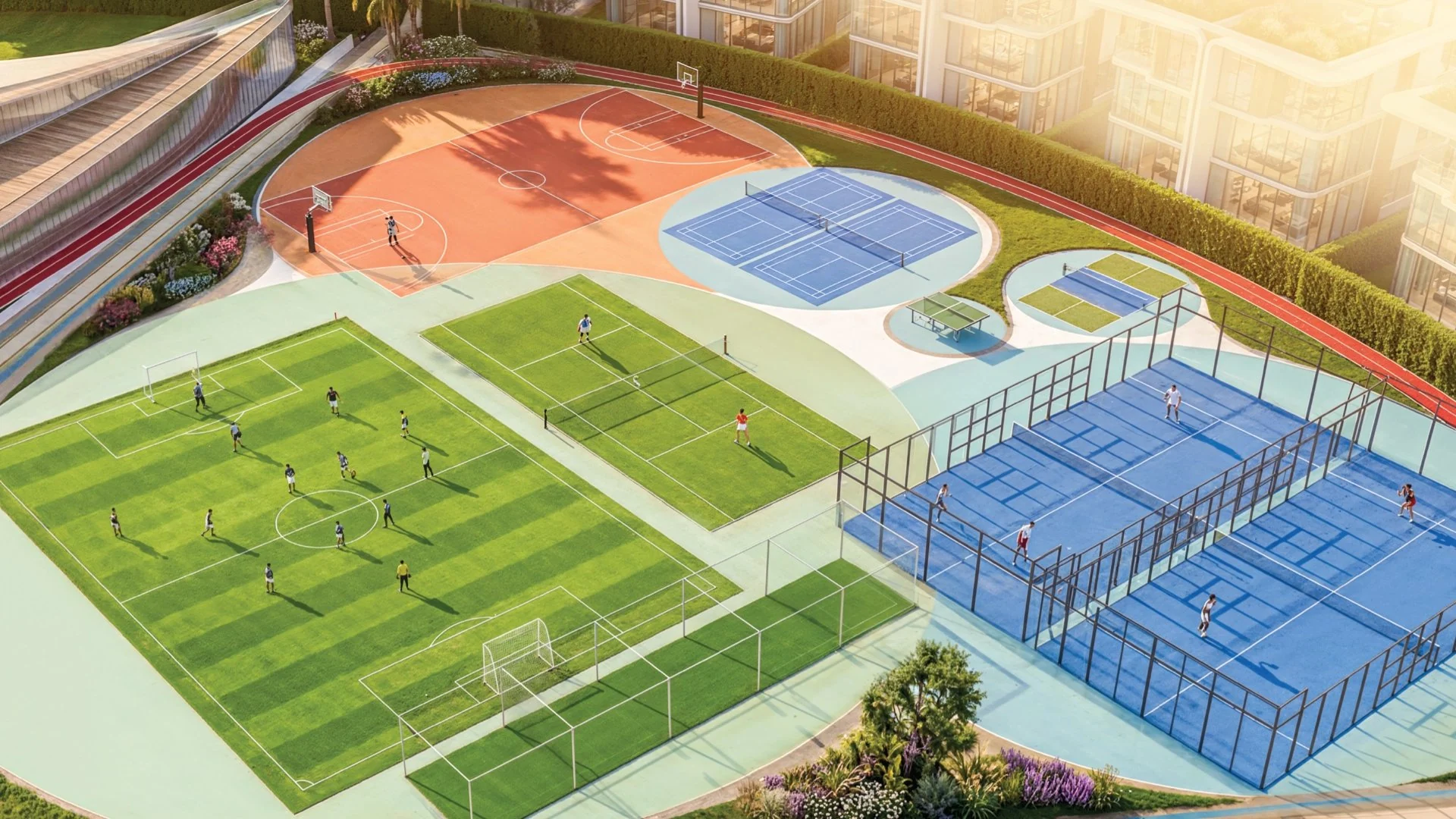 Sports courts at Greenz by Danube — architectural rendering