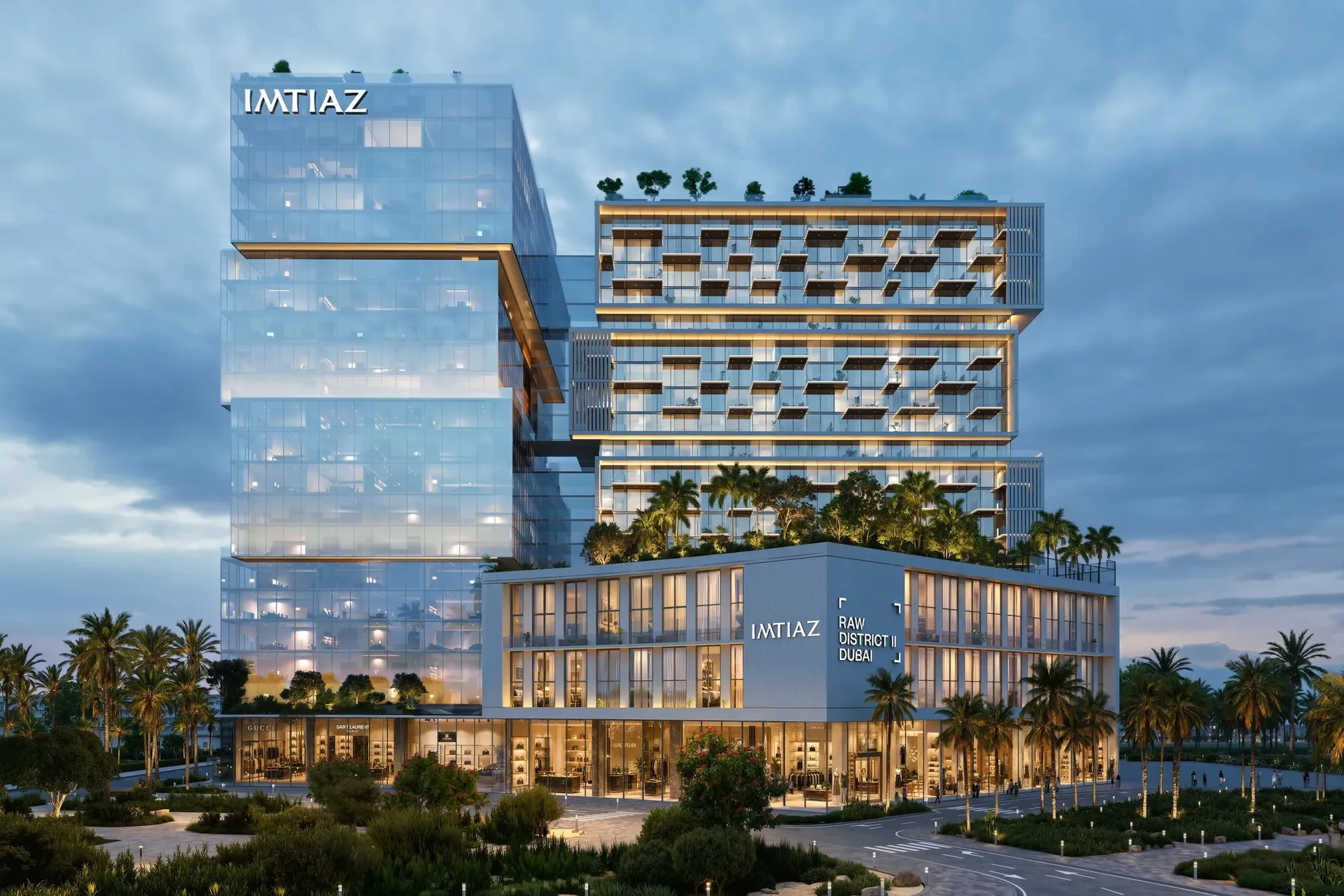 Daytime facade of RAW District II by Imtiaz — architectural rendering