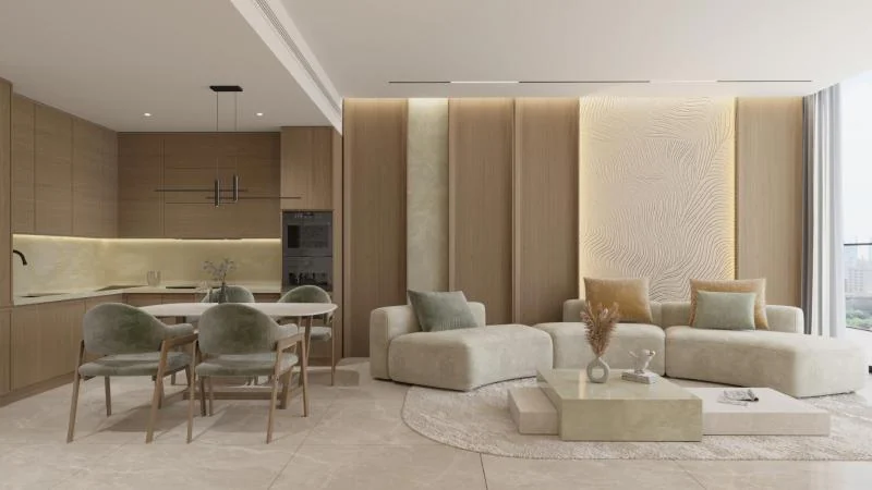 Living and dining interior at SAMANA Portside