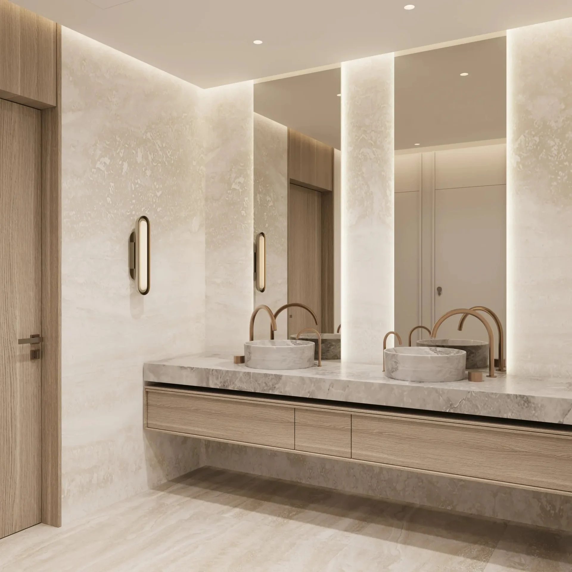 Restroom facilities at Sanctuary Hive — architectural rendering