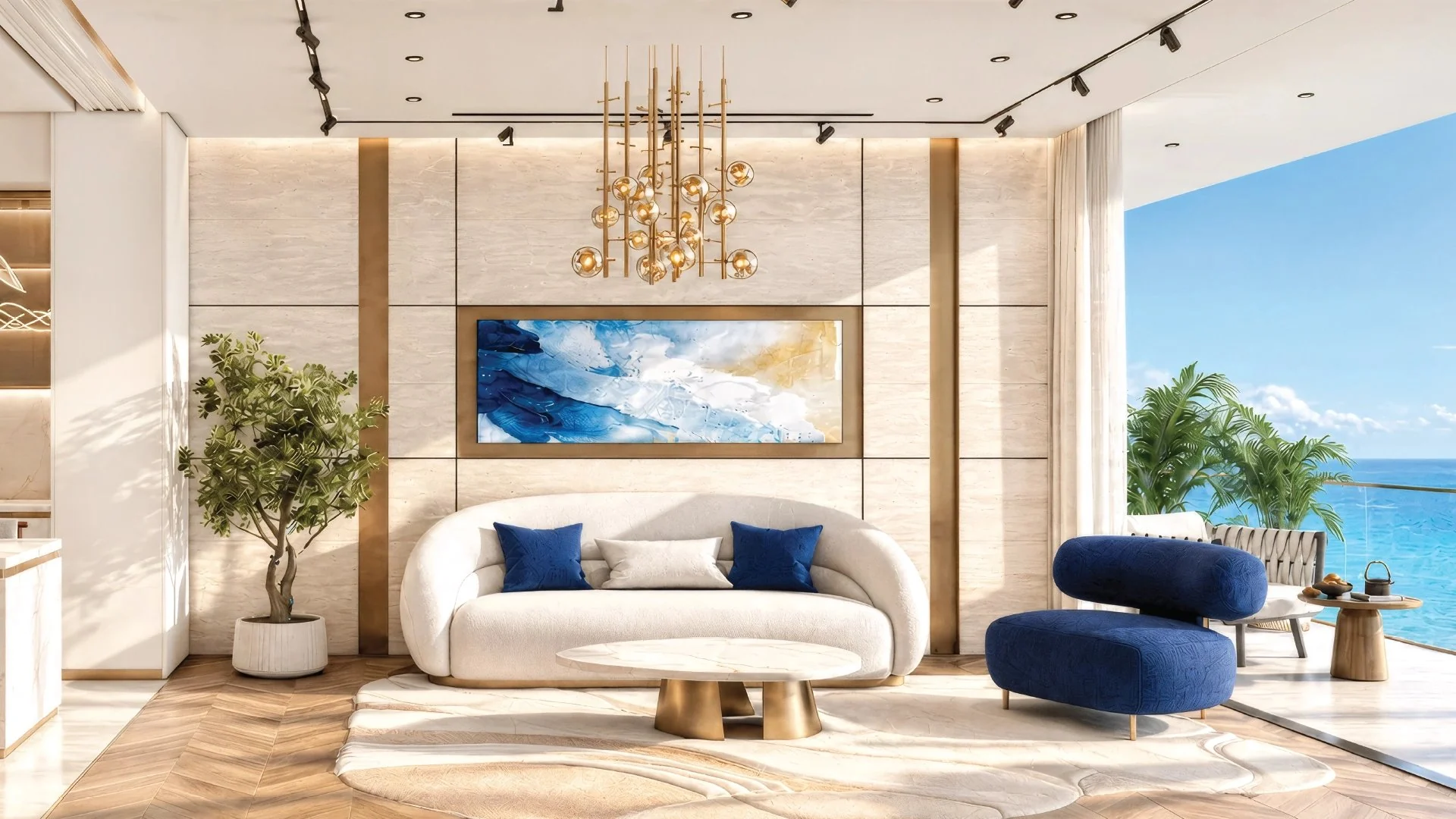 Living room at Shahrukhz Residences by Danube — architectural rendering