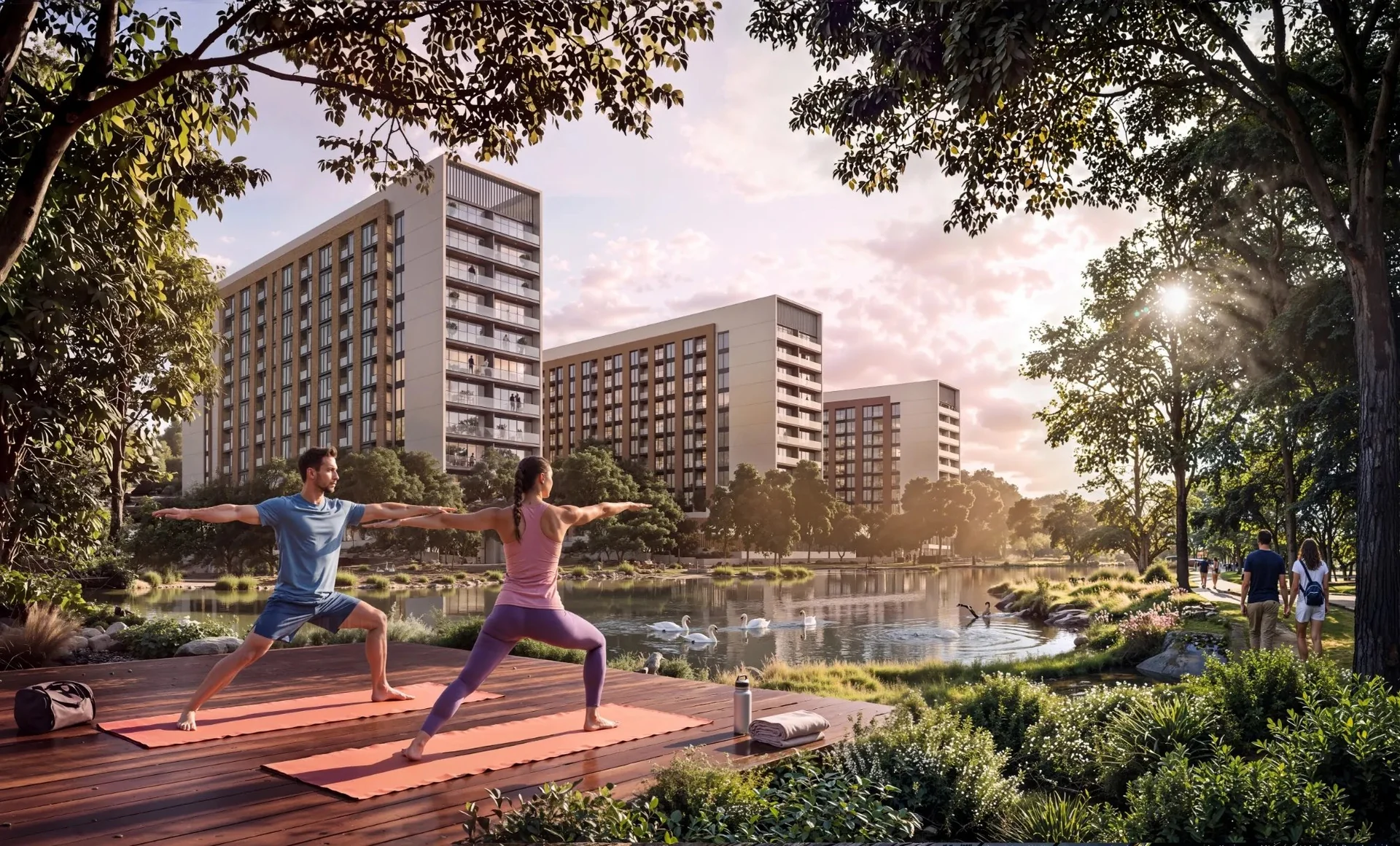 Outdoor fitness area at The Woods — architectural rendering